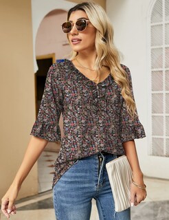 Foto 3 | Foto 3 | Camiseta Tops Ivicoer Para Mujer Elegante E Informal Con Volantes Cuello En V - Venta Internacional.