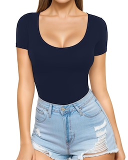 Foto 1 | Foto 1 | Camiseta Tipo Túnica Mangopop Para Mujer Cuello Redondo Manga Corta Azul Marino - Venta Internacional.