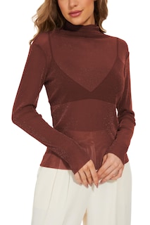Foto 1 | Foto 1 | Camiseta Kiczoy De Manga Larga Con Malla Transparente Brillante Para Mujer - Venta Internacional.