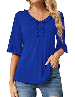 Foto 1 | Foto 1 | Camisa Ivicoer De Manga 3/4 Con Cuello En V Y Volantes De Verano Para Mujer - Venta Internacional.