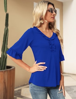 Foto 2 | Foto 2 | Camisa Ivicoer De Manga 3/4 Con Cuello En V Y Volantes De Verano Para Mujer - Venta Internacional.