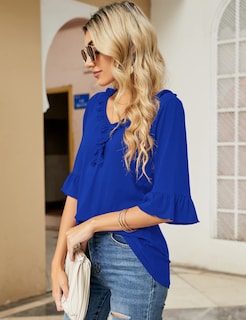Foto 3 | Foto 3 | Camisa Ivicoer De Manga 3/4 Con Cuello En V Y Volantes De Verano Para Mujer - Venta Internacional.