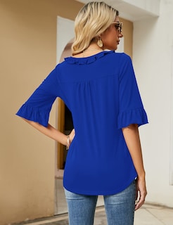 Foto 5 | Foto 5 | Camisa Ivicoer De Manga 3/4 Con Cuello En V Y Volantes De Verano Para Mujer - Venta Internacional.