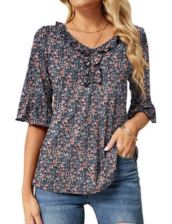 Foto 1 | Foto 1 | Blusa Tipo Túnica Con Volantes Florales Y Cuello En V Y Mangas 3/4 De Shirt Ivicoer - Venta Internacional.