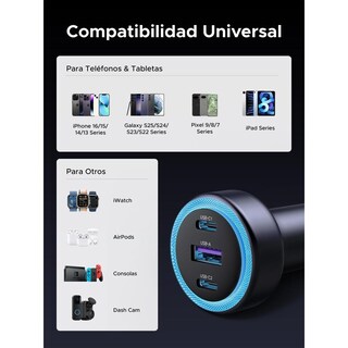 Foto 5 | Foto 5 | Cargador Auto Usb C Ugreen Plata Con 30w De Carga Rápida Y 3 Puertos