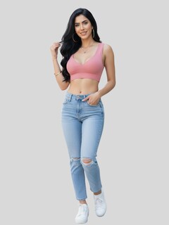 Foto 2 | Foto 2 | Top De Mujer Deportivo Y Casual Top-1024 Rosa Acanalado Con Espalda Descubierta