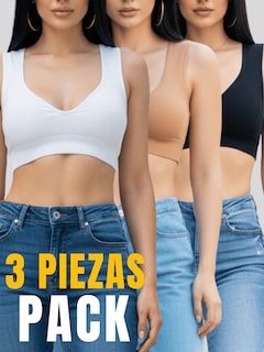 Foto 6 | Foto 6 | Pack De 3 Tops De Mujer Deportivos Y Casuales Top-1024-px3 Negro Blanco Y Beige Acanalado Con Espalda Descubierta