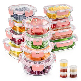 Foto 1 | Foto 1 | Juego De Recipientes De Vidrio Para Almacenamiento De Alimentos Amaleko 34 Piezas Rosa - Venta Internacional.