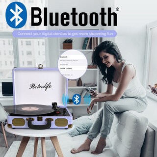 Foto 2 | Foto 2 | Tocadiscos De Vinilo Retrolife Con Bluetooth De 3 Velocidades Color Morado - Venta Internacional.