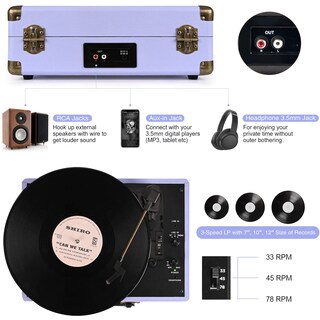 Foto 3 | Foto 3 | Tocadiscos De Vinilo Retrolife Con Bluetooth De 3 Velocidades Color Morado - Venta Internacional.