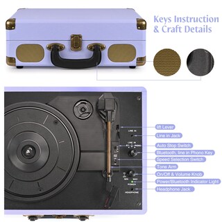 Foto 4 | Foto 4 | Tocadiscos De Vinilo Retrolife Con Bluetooth De 3 Velocidades Color Morado - Venta Internacional.