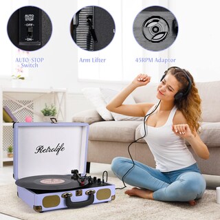 Foto 5 | Foto 5 | Tocadiscos De Vinilo Retrolife Con Bluetooth De 3 Velocidades Color Morado - Venta Internacional.
