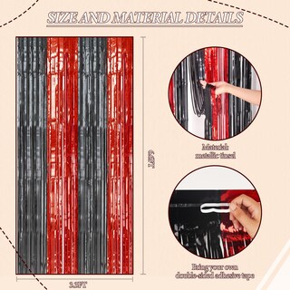 Foto 3 | Foto 3 | Telón De Fondo Con Flecos De Aluminio Decockrat Rojo Y Negro De 1 X 2 M Paquete De 2 - Venta Internacional.