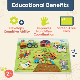 Foto 3 | Foto 3 | Puzzle B. Toys Peek & Explore Barnyard Wooden Peg Farm 2+ - Venta Internacional.