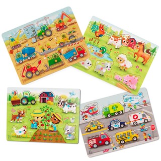 Foto 1 | Foto 1 | Puzzle Con Forma De Clavija De Madera B. Toys Peek & Explore Paquete De 4 Unidades 2 Años O Más - Venta Internacional.