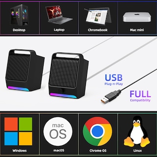 Foto 5 | Foto 5 | Altavoces Usb Xkx Para Pc De Escritorio Y Portátil Con Luz Rgb - Venta Internacional.