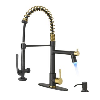 Foto 1 | Foto 1 | Grifo De Cocina Fapully Led Desplegable Negro Y Dorado Mate Con 4 Orificios - Venta Internacional.