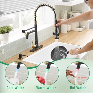 Foto 3 | Foto 3 | Grifo De Cocina Fapully Led Desplegable Negro Y Dorado Mate Con 4 Orificios - Venta Internacional.