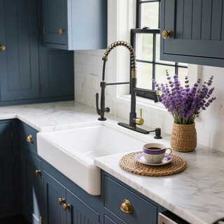 Foto 7 | Foto 7 | Grifo De Cocina Fapully Led Desplegable Negro Y Dorado Mate Con 4 Orificios - Venta Internacional.