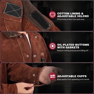 Foto 2 | Foto 2 | Chaqueta De Soldadura De Cuero Arccaptain Resistente A Llamas De Cuero De Vaca - Venta Internacional.