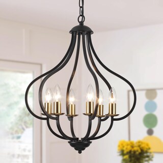 Foto 1 | Foto 1 | Lámpara de Techo Yarlkav 6 Luces Negra y Dorada 46x51-175 cm - Venta Internacional