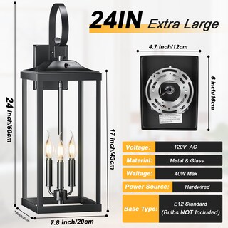 Foto 4 | Foto 4 | Luminaria De Pared Yolsunes 24'' De 3 Luces Negra Impermeable - Venta Internacional.