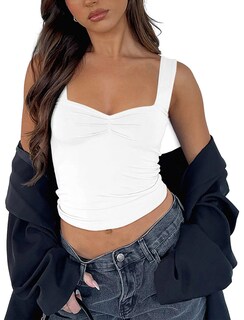 Foto 4 | Foto 4 | Top Corto Coselse Con Cuello En Forma De Corazón Sin Espalda De Rayón Blanco - Venta Internacional.