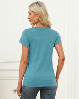 Foto 4 | Foto 4 | Camiseta Memorose Para Mujer Manga Corta Cuello Redondo Azul Y Verde - Venta Internacional.