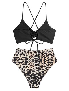 Foto 3 | Foto 3 | Bikini Zaful Twist Traje De Baño Con Cordones Cruzados De Cintura Alta Para Mujer - Venta Internacional.