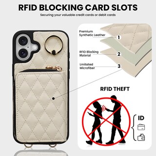Foto 4 | Foto 4 | Funda Tipo Cartera Keallce Para Iphone 16 Plus De 6 7 Pulgadas Con Rfid Color Beige - Venta Internacional.