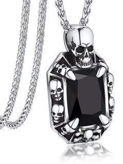 Foto 1 | Foto 1 | Collar Bandmax Para Hombre Con Calavera De Acero Inoxidable Y Ónix Negro - Venta Internacional.