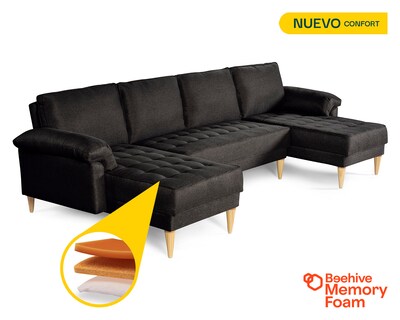 Foto 2 | Foto 2 | Sala Modular Doble Chaise Makora Salazar Con Memory Foam Color Negro Lino Respaldo Reclinable De 3 Posiciones