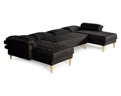 Foto 5 | Foto 5 | Sala Modular Doble Chaise Makora Salazar Con Memory Foam Color Negro Lino Respaldo Reclinable De 3 Posiciones