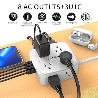Foto 2 | Foto 2 | Regleta De Alimentación Yishu Con Protector Contra Sobretensiones De 15 Pies Con 8 Enchufes Y 4 Usb - Venta Internacional.