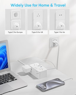 Foto 5 | Foto 5 | Adaptador De Enchufe De Viaje Kakyanill Ue/uk/us Power Strip De 6 Enchufes - Venta Internacional.