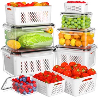 Foto 1 | Foto 1 | Contenedores De Almacenamiento De Frutas Hometall Frigorífico Paquete De 6 Con Coladores - Venta Internacional.