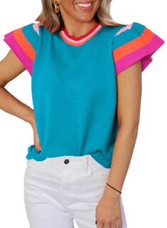 Foto 1 | Foto 1 | Jersey Shewin De Manga Corta Para Mujer Tejido Azul Talla Xl - Venta Internacional.