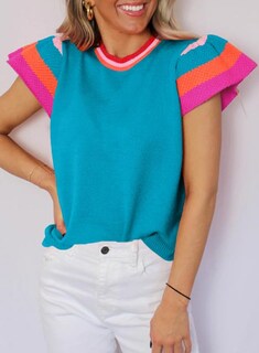 Foto 2 | Foto 2 | Jersey Shewin De Manga Corta Para Mujer Tejido Azul Talla Xl - Venta Internacional.