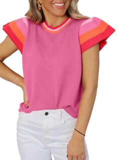 Foto 1 | Foto 1 | Top De Verano Shewin Casual Con Cuello Redondo Manga Corta Rosa Intenso S - Venta Internacional.