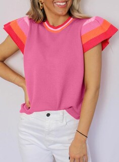 Foto 2 | Foto 2 | Top De Verano Shewin Casual Con Cuello Redondo Manga Corta Rosa Intenso S - Venta Internacional.