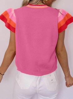 Foto 3 | Foto 3 | Top De Verano Shewin Casual Con Cuello Redondo Manga Corta Rosa Intenso S - Venta Internacional.