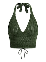 Top Corto Tipo Halter Lofaac Para Mujer  Sexy  Hueco  Tejido A Ganchillo  Verde Militar - Venta Internacional.