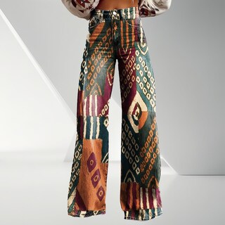 Foto 2 | Foto 2 | Pantalones Palazzo Lufhbehb Para Mujer Cintura Alta Estampado Floral Bohemio - Venta Internacional.