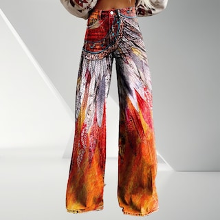 Foto 2 | Foto 2 | Pantalones Palazzo Lufhbehb Para Mujer Cintura Alta Estampado Floral Bohemio - Venta Internacional.