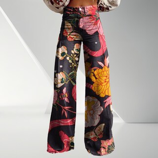 Foto 2 | Foto 2 | Pantalones Palazzo Lufhbehb Para Mujer Cintura Alta Estampado Floral Bohemio - Venta Internacional.