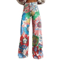 Pantalones Palazzo Lufhbehb Para Mujer Cintura Alta Estampado Floral Bohemio - Venta Internacional.