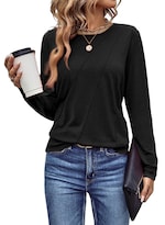 Camisa Evaless De Manga Larga Para Mujer  Casual  Cuello Redondo  Negra  2xl - Venta Internacional.