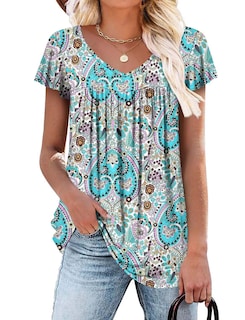 Foto 1 | Foto 1 | Top Tipo Túnica Roselinlin Con Volantes Y Manga Corta Con Cuello En V Para Mujer - Venta Internacional.