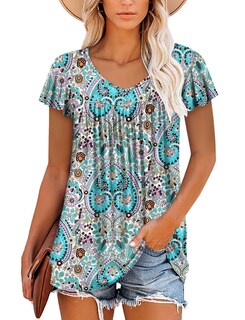 Foto 2 | Foto 2 | Top Tipo Túnica Roselinlin Con Volantes Y Manga Corta Con Cuello En V Para Mujer - Venta Internacional.