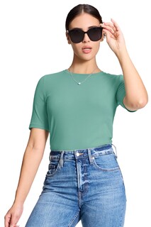 Foto 4 | Foto 4 | Camiseta Yucolen Para Mujer Manga Corta Cuello Redondo Algodón L Verde Grisáceo - Venta Internacional.